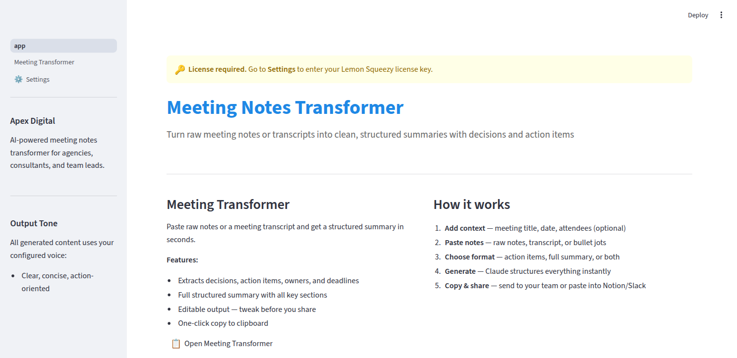 Meeting Notes Transformer — home