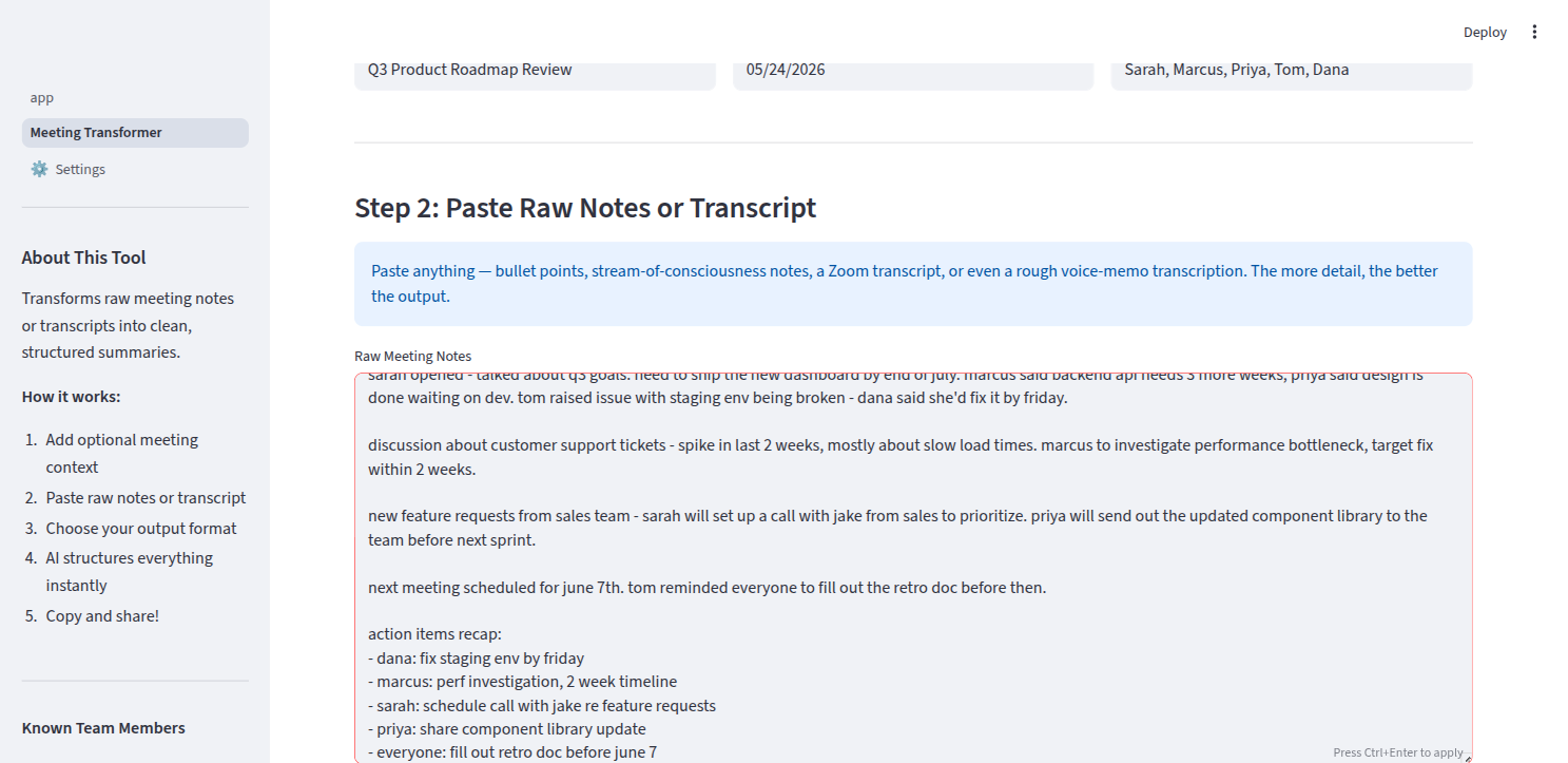 Meeting Notes Transformer — output