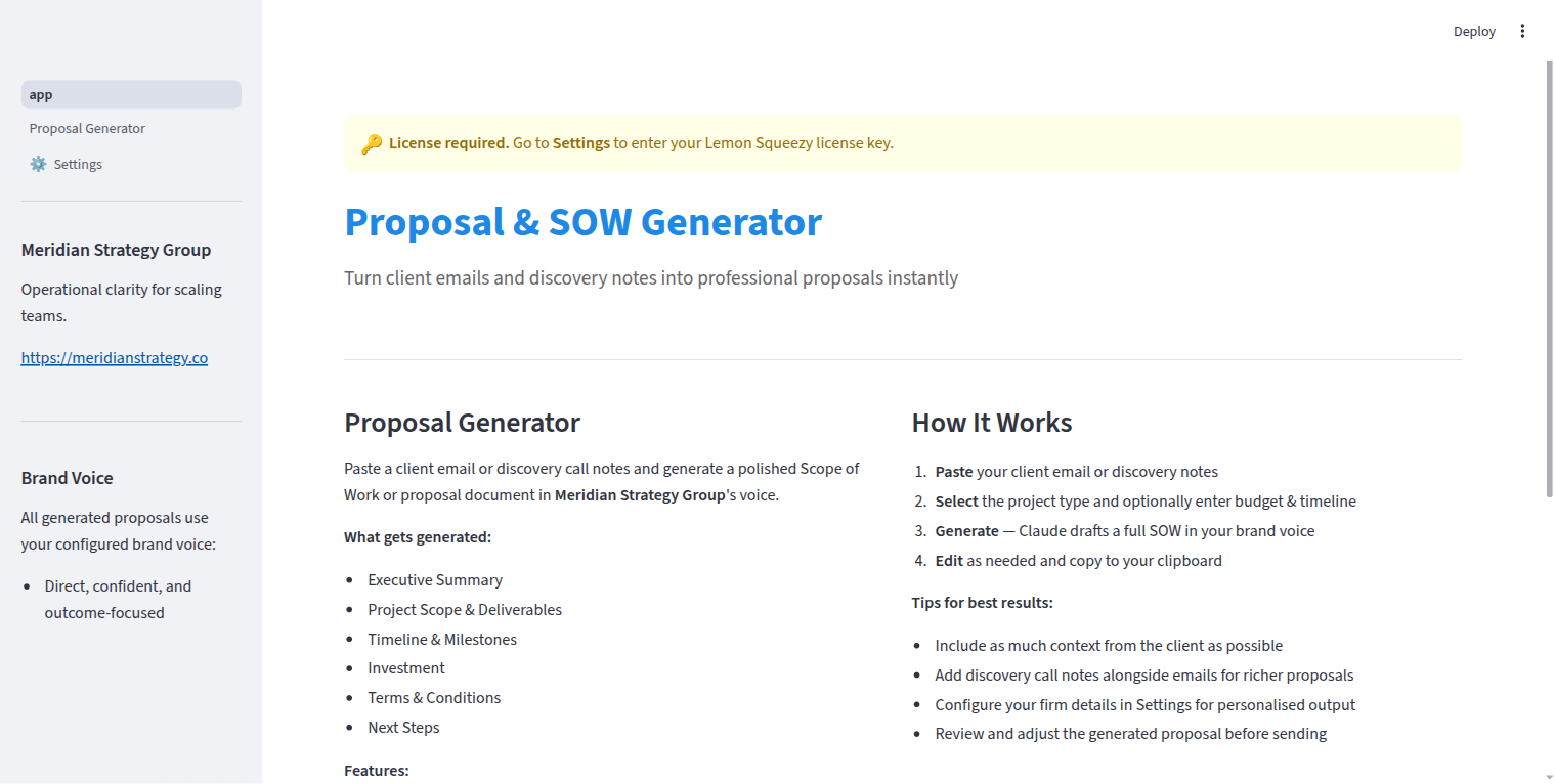 Proposal & SOW Generator — home