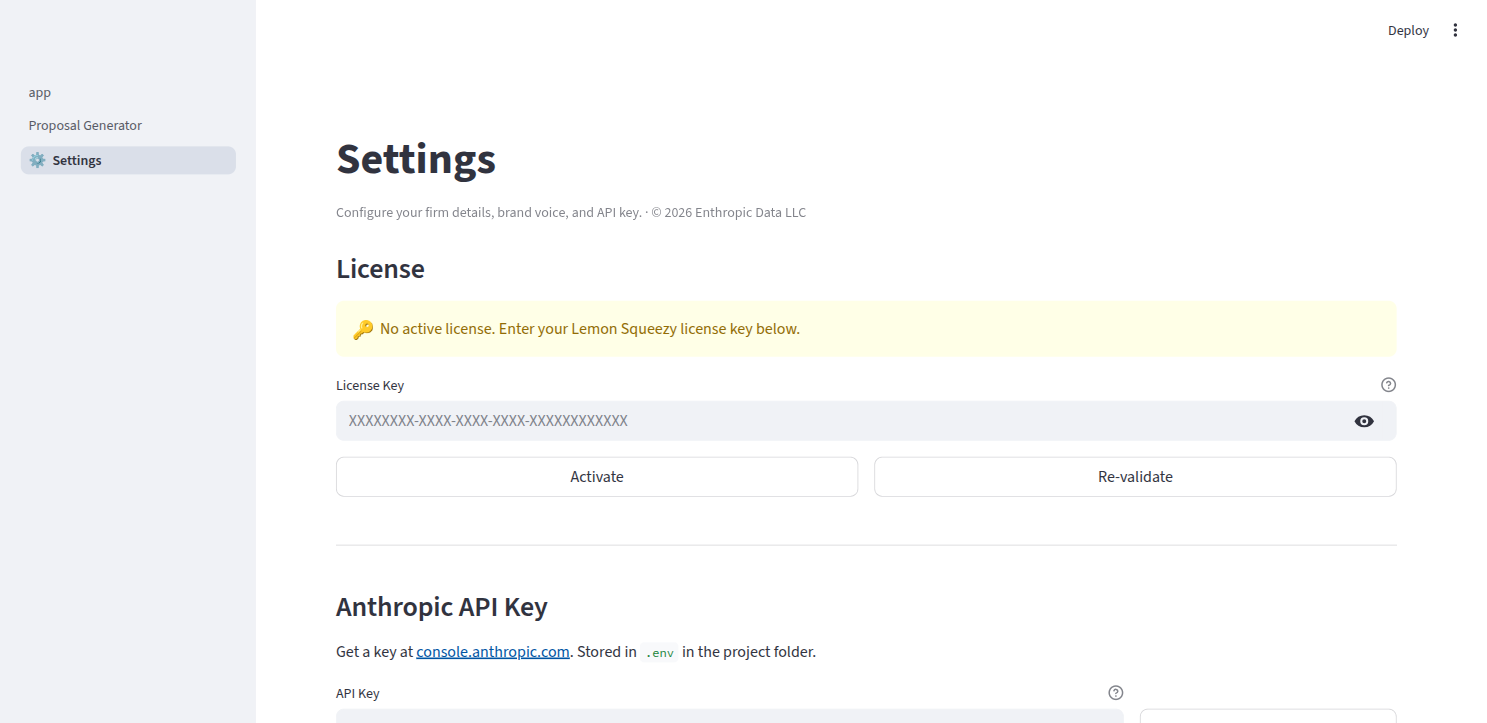 Proposal & SOW Generator — settings